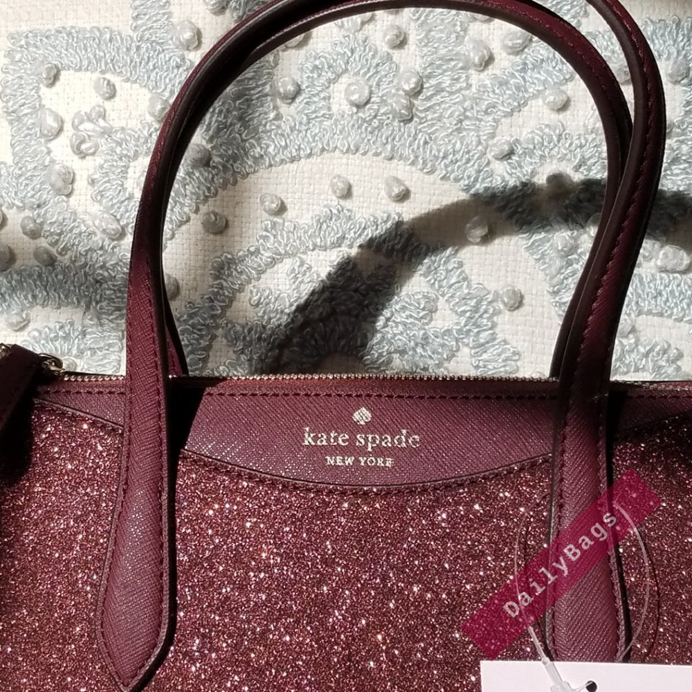 SHIMMY GLITTER IN DEEP NOVA SATCHEL KATE SPADE CROSSBODY BURGUNDY SPARKLES SUN - Picture 5 of 10